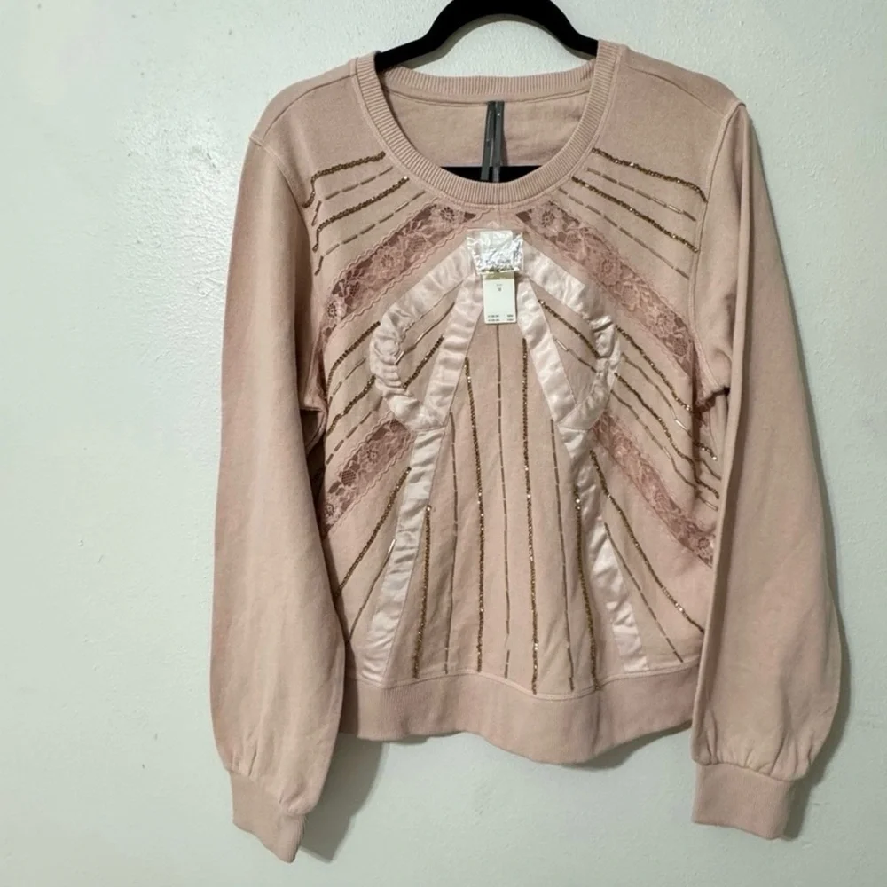 NWOT Anthropologie Blush Pink Sweatshirt with Sequin Detail - Picture 8 of 10